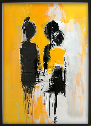 Printable wall art with an abstract and expressive design in black and yellow.