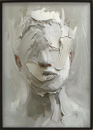 Printable wall art with a textured, monochromatic portrait style.