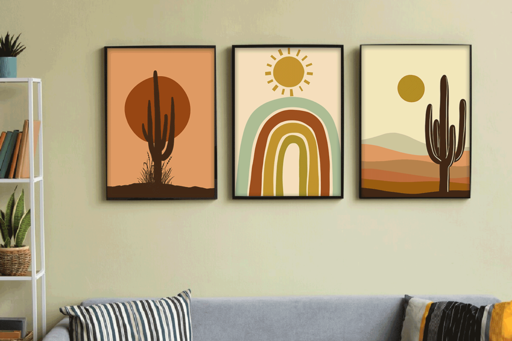 A close up image of a few prints from the bundle showcasing a specific style like bohemian or Scandinavian.