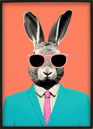 Printable wall art with a quirky and humorous animal portrait style.