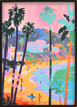 Printable wall art with a vibrant and stylized landscape illustration style.