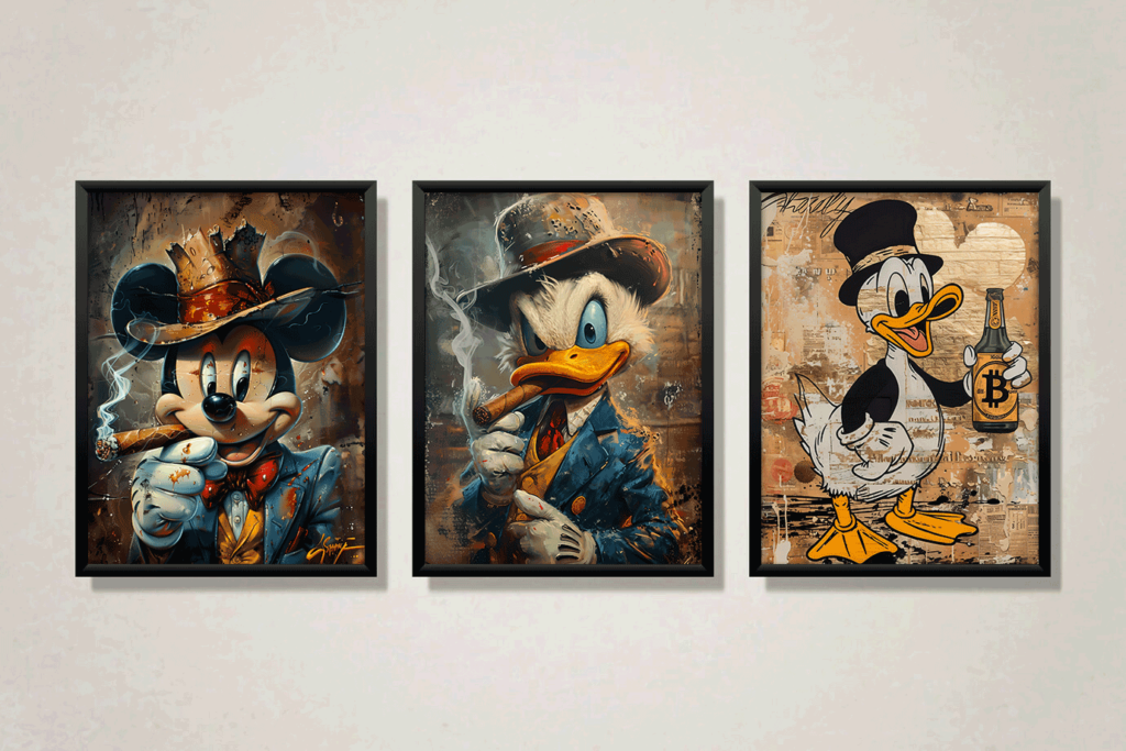 Alt Text: Printable wall art bundle showcasing vintage cartoon character portraits in gangster themes.
