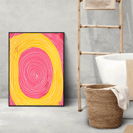 Bathroom wall art displayed in a stylish bathroom setting